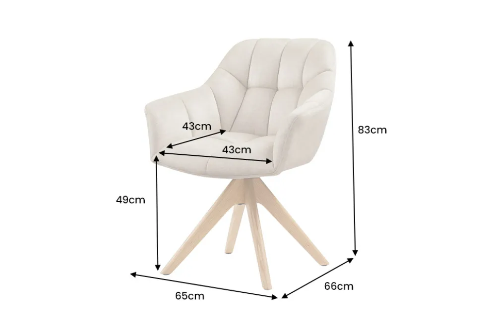Drehbarer Design Stuhl PAPILLON beige Samt Eiche Massivholz mit Armlehnen