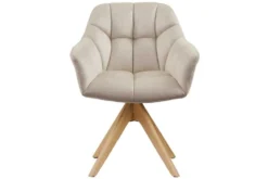 Drehbarer Design Stuhl PAPILLON beige Samt Eiche Massivholz mit Armlehnen