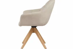 Drehbarer Design Stuhl PAPILLON beige Samt Eiche Massivholz mit Armlehnen