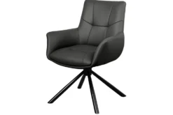 Drehbarer Design Stuhl SIGNATURE schwarz Echtleder 360° Taschenfederkern Metall