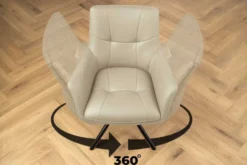 Drehbarer Design Stuhl SIGNATURE beige Echtleder 360° Taschenfederkern schwarz Metall