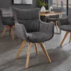 Drehbarer Design Stuhl VOGUE anthrazit natur Strukturstoff Eichenholz 360° mit Armlehne