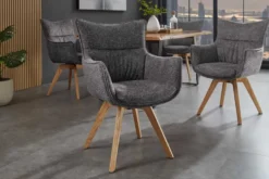 Drehbarer Design Stuhl VOGUE anthrazit natur Strukturstoff Eichenholz 360° mit Armlehne