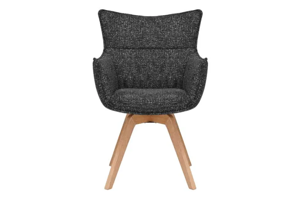 Drehbarer Design Stuhl VOGUE anthrazit natur Strukturstoff Eichenholz 360° mit Armlehne