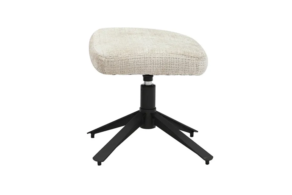 Drehbarer Hocker CLOUD champagner beige Chenillestoff schwarz Metall Fußhocker