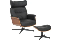 Drehbarer Hocker VOGUE COMFORT schwarz Kunstleder braun Walnuss-Design