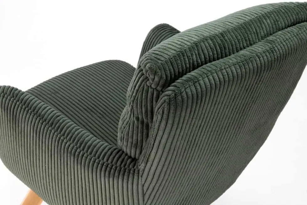 Drehbarer Retro Stuhl BIG GEORGE grün Cord Buchenholz Taschenfederkern mit Armlehnen