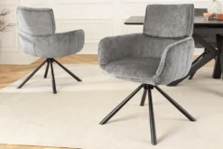 Drehbarer Retro Stuhl UNIQUE grau Chenille schwarzes Metallgestell mit Armlehne
