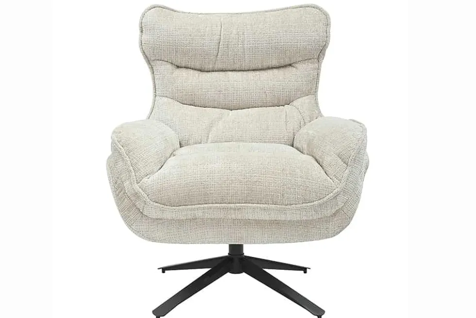 Drehbarer Sessel CLOUD champagner beige Chenille schwarz Metall