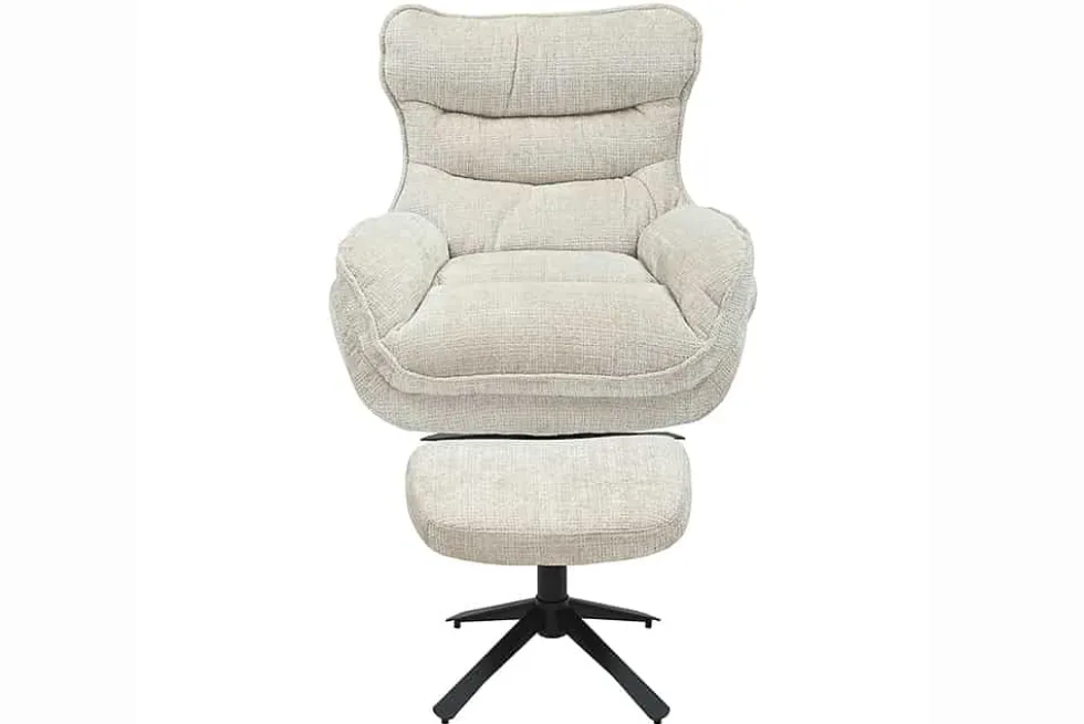 Drehbarer Sessel CLOUD champagner beige Chenille schwarz Metall