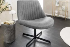 Drehbarer Sessel LOUNGER grau Strukturstoff Metallgestell schwarz