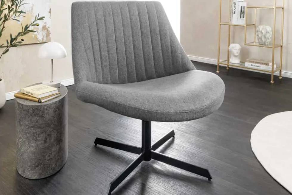 Drehbarer Sessel LOUNGER grau Strukturstoff Metallgestell schwarz