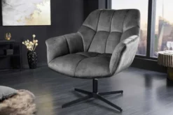 Drehbarer Sessel PAPILLON grau Samt schwarz Metall höhenverstellbar mit Armlehne