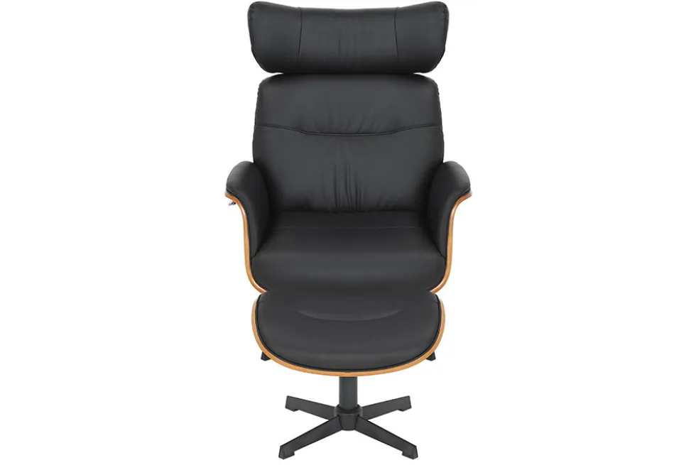 Drehbarer Sessel VOGUE COMFORT schwarz Kunstleder braun Walnuss-Design mit Armlehne