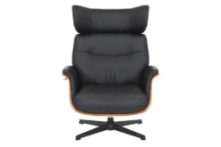 Drehbarer Sessel VOGUE COMFORT schwarz Kunstleder braun Walnuss-Design mit Armlehne