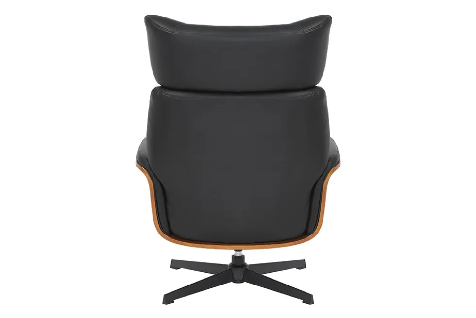 Drehbarer Sessel VOGUE COMFORT schwarz Kunstleder braun Walnuss-Design mit Armlehne