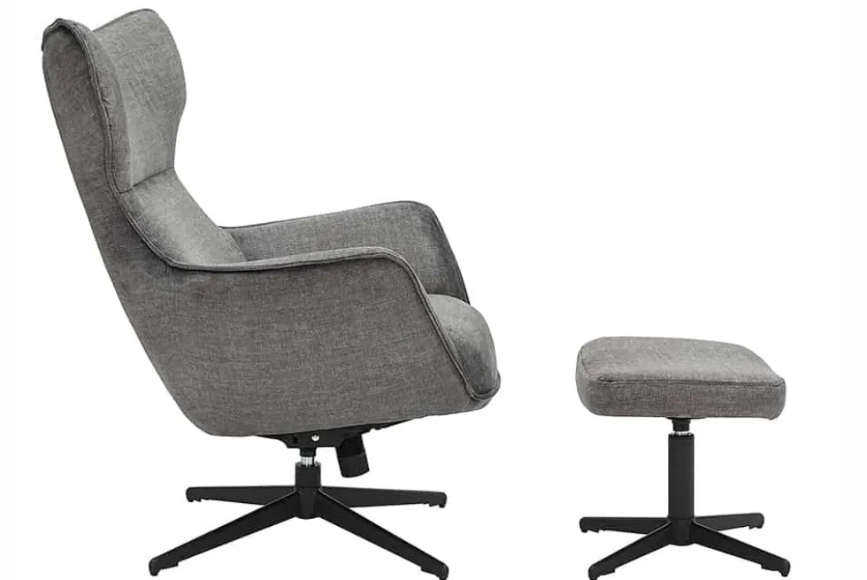 Drehbarer Sessel VOGUE grau Samt schwarze Metallbeine mit Armlehne