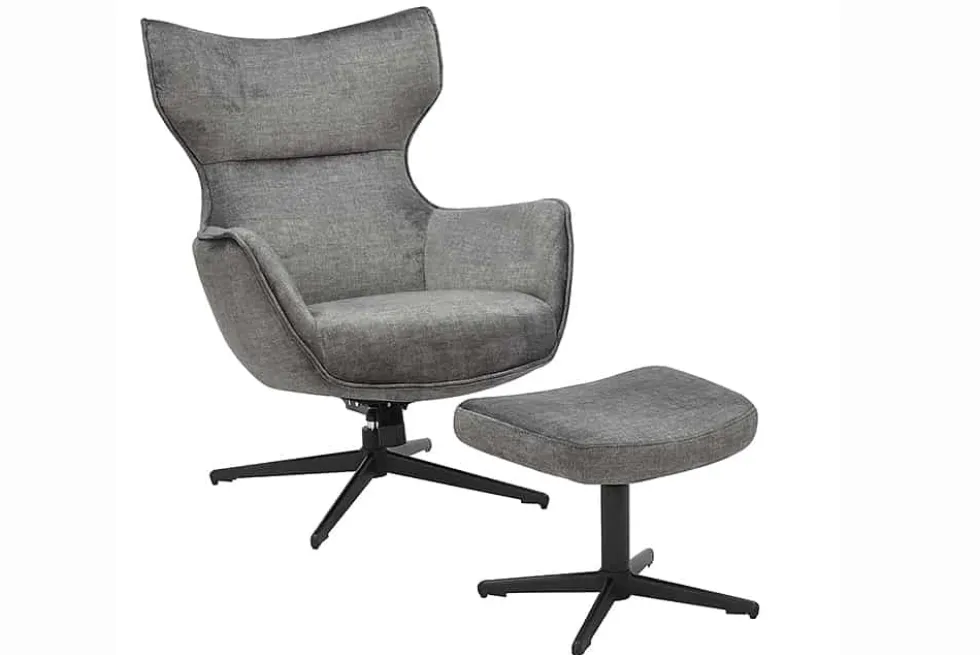 Drehbarer Sessel VOGUE grau Samt schwarze Metallbeine mit Armlehne