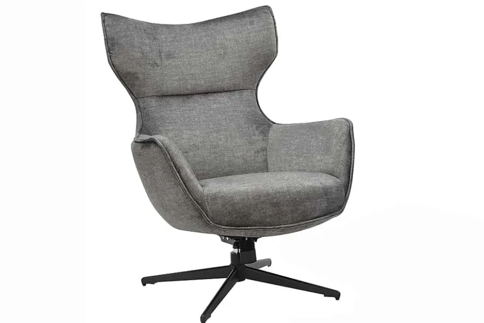 Drehbarer Sessel VOGUE grau Samt schwarze Metallbeine mit Armlehne