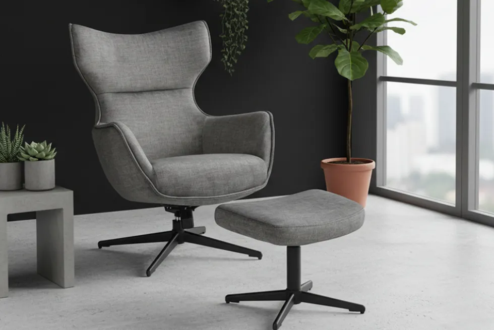 Drehbarer Sessel VOGUE grau Samt schwarze Metallbeine mit Armlehne