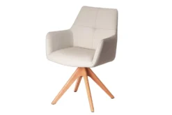 Drehbarer Stuhl ALMARA beige sand Echtleder 360° Taschenfederkern natur Eiche Massivholz