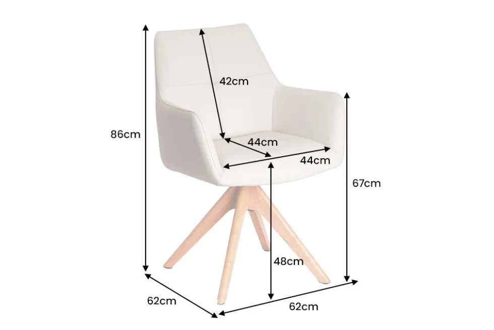 Drehbarer Stuhl ALMARA beige sand Echtleder 360° Taschenfederkern natur Eiche Massivholz