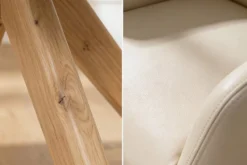 Drehbarer Stuhl ALMARA beige sand Echtleder 360° Taschenfederkern natur Eiche Massivholz