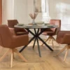 Drehbarer Stuhl ALMARA cognac braun Echtleder 360° Taschenfederkern Eiche Massivholz