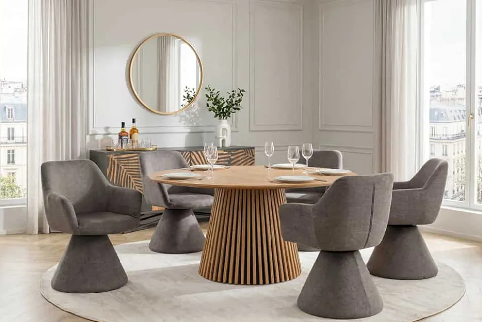 Drehbarer Stuhl AMBIENTO grau Vogue Velours Samt 180° mit Auto-Return Polsterstuhl