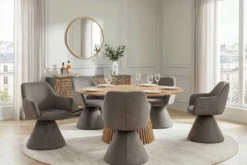 Drehbarer Stuhl AMBIENTO grau Vogue Velours Samt 180° mit Auto-Return Polsterstuhl