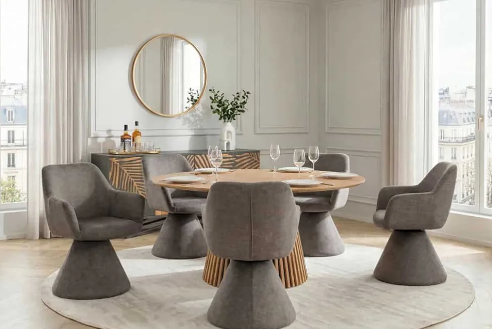 Drehbarer Stuhl AMBIENTO grau Vogue Velours Samt 180° mit Auto-Return Polsterstuhl