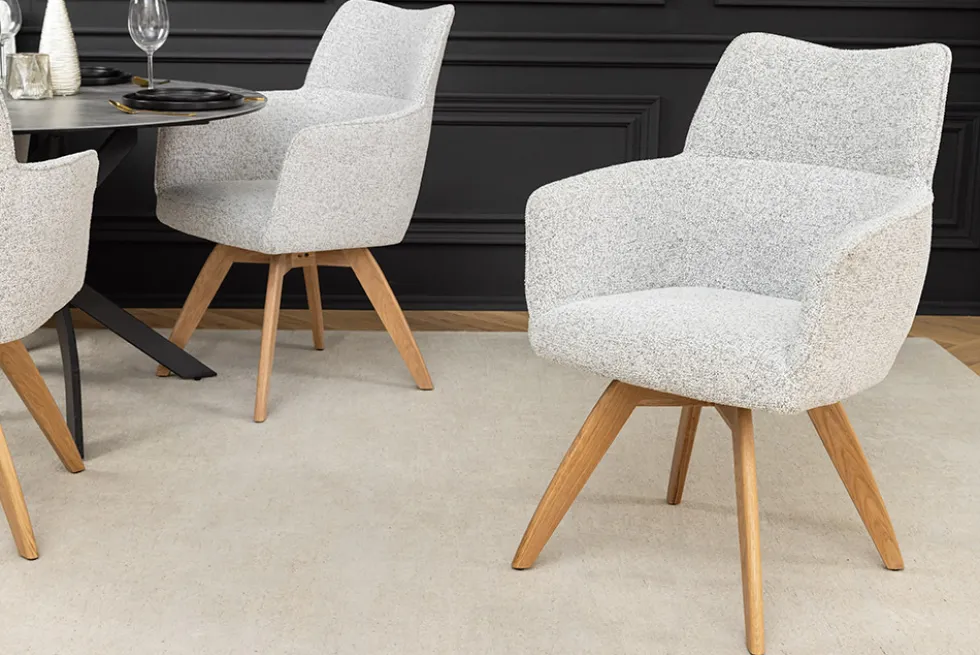 Drehbarer Stuhl ASGARD beige Strukturstoff mit Taschenfederkern und Armlehne