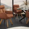 Drehbarer Stuhl BIG GEORGE rost braun Chenille Cremona natur Buchenholz mit Armlehnen