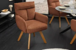 Drehbarer Stuhl BIG GEORGE rost braun Chenille Cremona natur Buchenholz mit Armlehnen