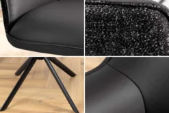 Drehbarer Stuhl LE GRAND schwarz Echtleder Strukturstoff Metallgestell mit Armlehne