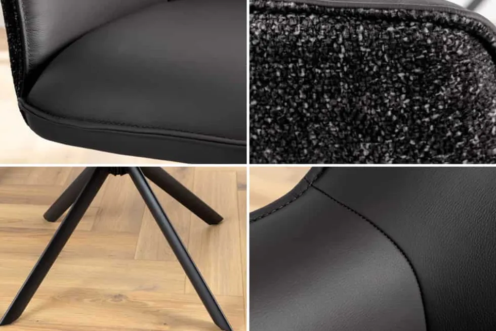 Drehbarer Stuhl LE GRAND schwarz Echtleder Strukturstoff Metallgestell mit Armlehne