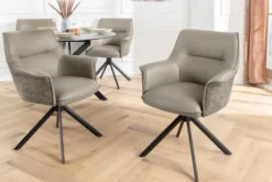 Drehbarer Stuhl LE GRAND taupe Echtleder Strukturstoff schwarzes Metallgestell