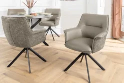 Drehbarer Stuhl LE GRAND taupe Echtleder Strukturstoff schwarzes Metallgestell