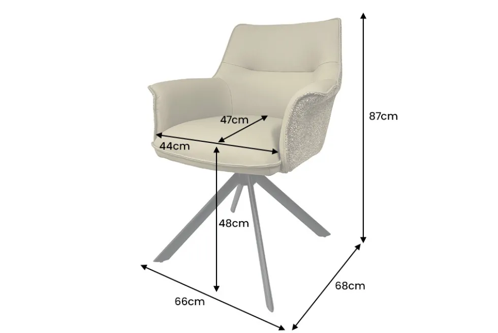 Drehbarer Stuhl LE GRAND taupe Echtleder Strukturstoff schwarzes Metallgestell