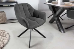 Drehbarer Stuhl PAPILLON anthrazit Strukturstoff mit Armlehne Ziersteppung schwarzes Gestell