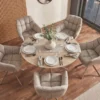 Drehbarer Stuhl PAPILLON beige Samt mit Armlehne champagner greige Metallgestell