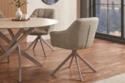 Drehbarer Stuhl PAPILLON beige Samt mit Armlehne champagner greige Metallgestell