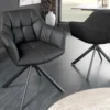 Drehbarer Stuhl PAPILLON schwarz Echtleder mit Armlehne schwarzes Gestell