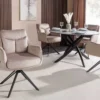 Drehbarer Stuhl PROMETHEUS beige Vogue Velours Samt Taschenfederkern Metallgestell