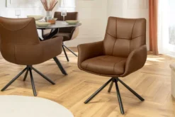 Drehbarer Stuhl SIGNATURE cognac braun Echtleder 360° Taschenfederkern schwarz Metall