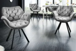 Drehbarer Stuhl THE DUTCH COMFORT grau Samt mit Armlehnen Modern Design