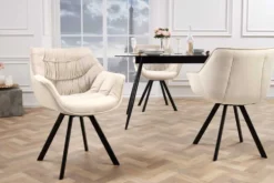 Drehbarer Stuhl THE DUTCH COMFORT champagner beige Samt schwarze Metallbeine