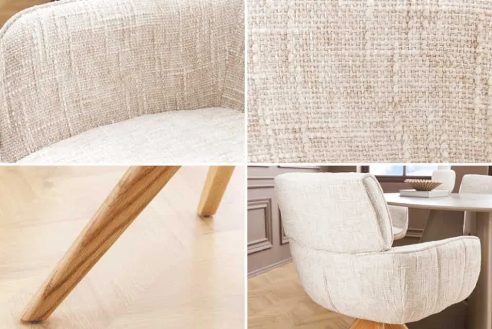 Drehbarer Stuhl UNIQUE beige Chenille Eichenholzbeine mit Armlehne