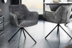 Drehbarer Stuhl VERONA dunkelgrau Samt Strukturstoff mit Armlehne Metallbeine schwarz