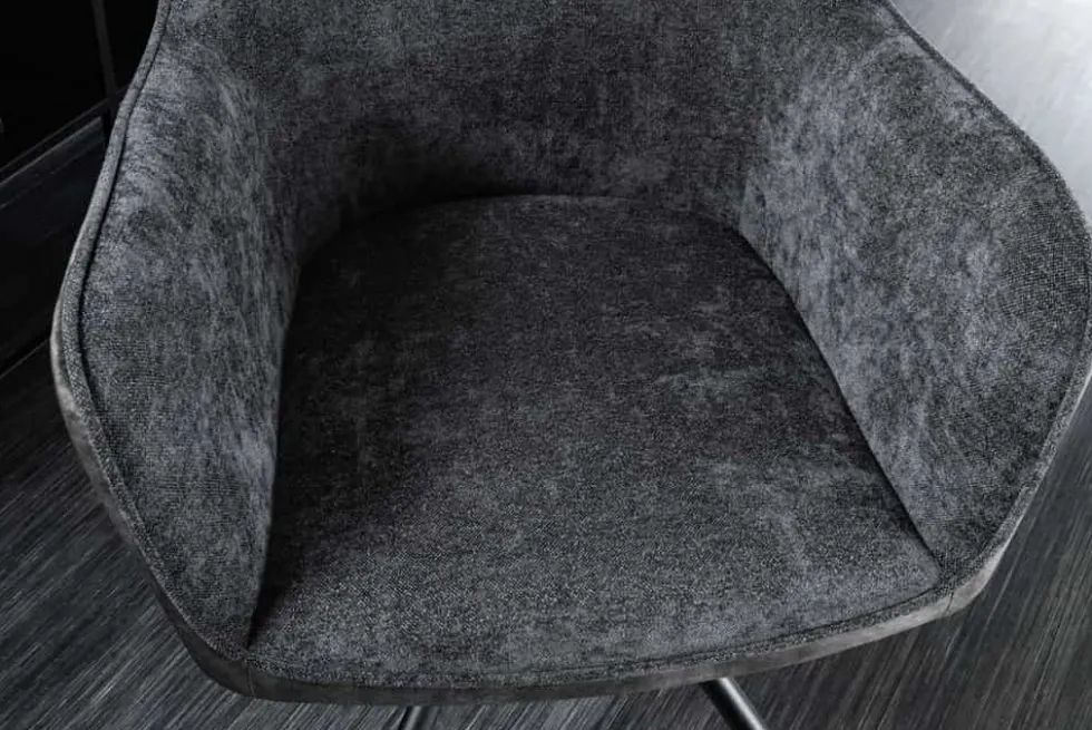 Drehbarer Stuhl VERONA dunkelgrau Samt Strukturstoff mit Armlehne Metallbeine schwarz